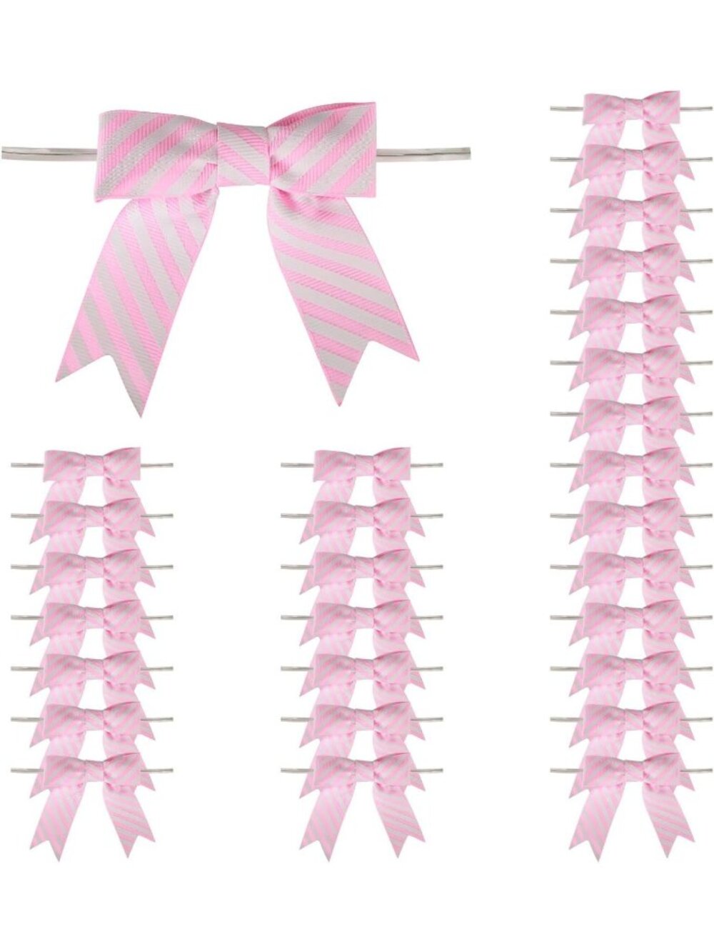 30pc Pink Striped Grosgrain Mini Twist Tie Bows 3" Baby Craft Applique Scrapbook